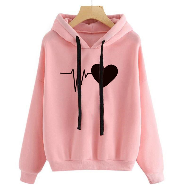 Women Heart Print Streetwear Hoodies