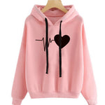 Women Heart Print Streetwear Hoodies