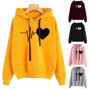 Women Heart Print Streetwear Hoodies