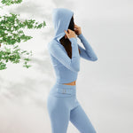 Hoodie Suit Women Leisure Sexy Zip Long Sleeve Sweater And High Waist Long Pants Set