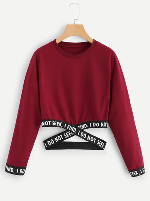 Letter Tie Short Long Sleeved Sweatshirt