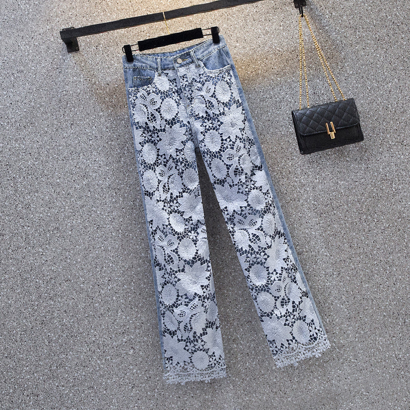 Women Patchwork Denim Draping Pant