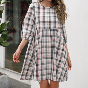 Women Loose Casual Pullover Plaid Dress