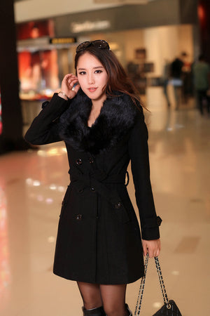 Women double-breasted woolen coat