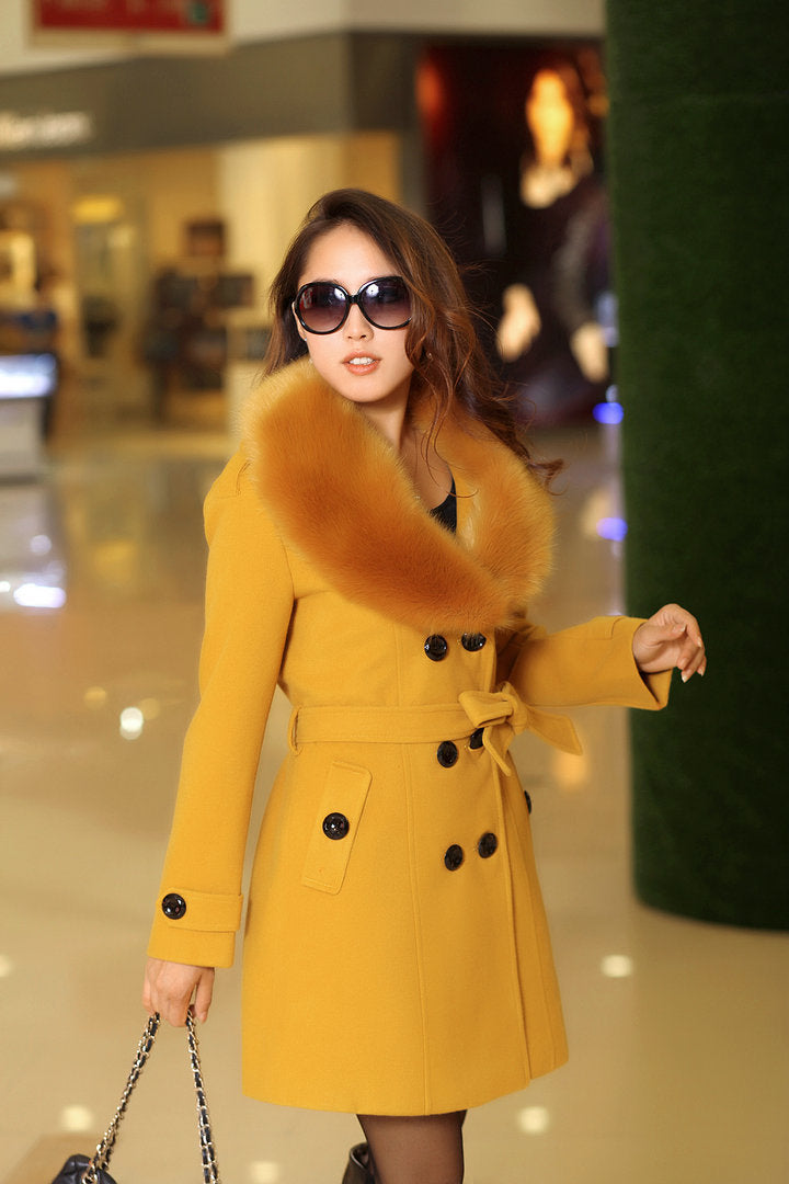 Women double-breasted woolen coat