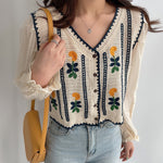 Embroidered Flowers Knitted Stitching Shirt