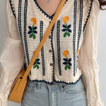 Embroidered Flowers Knitted Stitching Shirt