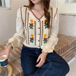 Embroidered Flowers Knitted Stitching Shirt