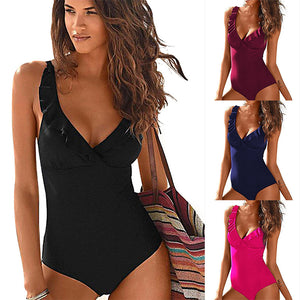 Sexy One-Piece V-neck Ruffled Swimsuit