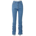 Women Ruched Denim Stacked Pant