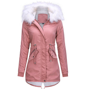 Women Casual Fur Long Hooded Jacket