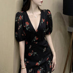 Women French Ruffled Floral Dress