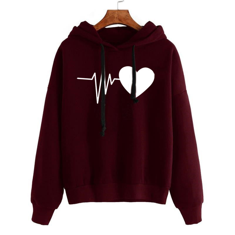 Women Heart Print Streetwear Hoodies