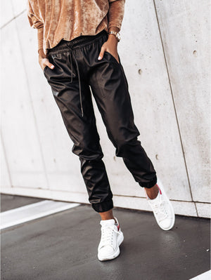 Tethered Waist Slim Leather Legging