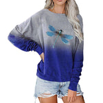 Raglan Sleeve Dragonfly Print Casual Loose Top