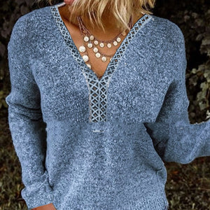 Women's Pullover Lace Stitching Sweater