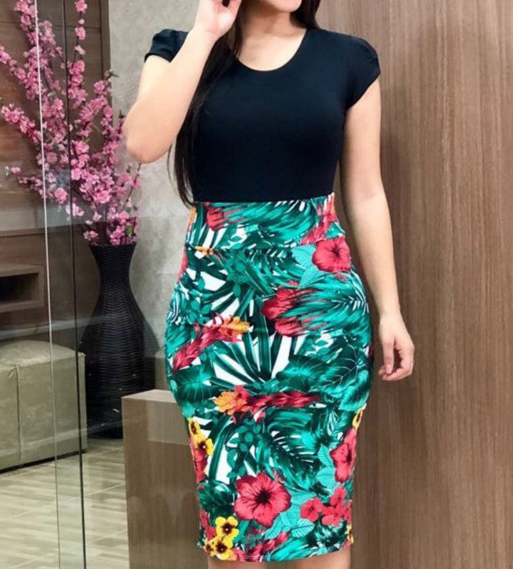 Women Printed Office Midi Pencil Dress