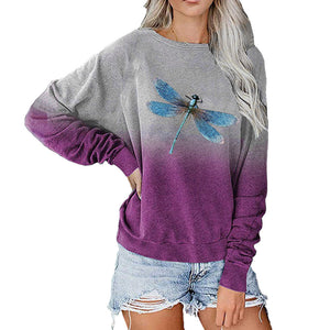 Raglan Sleeve Dragonfly Print Casual Loose Top