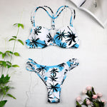 Women Leaf Print Bikini Halter Swimsuit