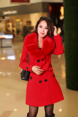 Women double-breasted woolen coat