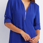 Women Short Sleeve Zip V-neck Shirt