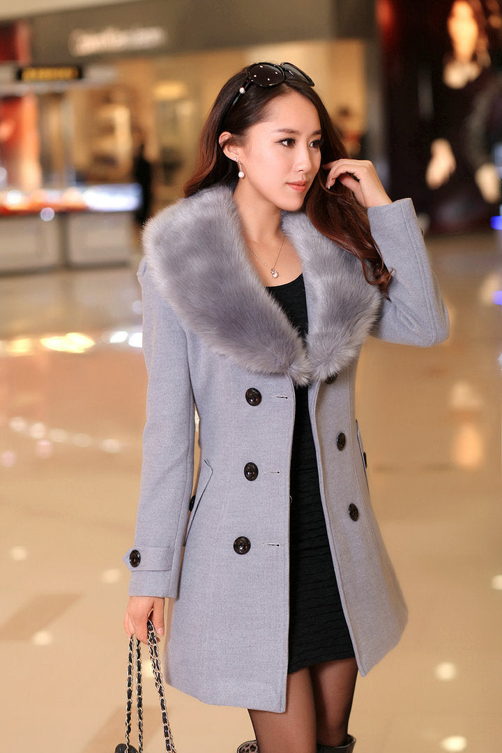 Women double-breasted woolen coat