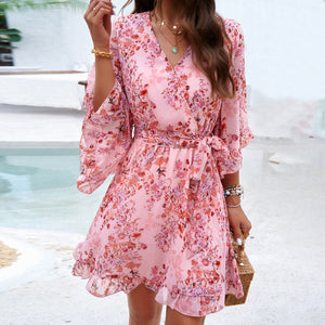 Summer Floral Print Short Sleeves Dress