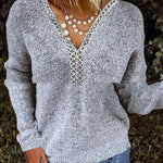 Women's Pullover Lace Stitching Sweater