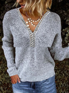 Women's Pullover Lace Stitching Sweater