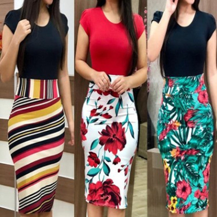 Women Printed Office Midi Pencil Dress