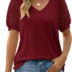 Women's V Neck Dot Puff Sleeve T-shirts