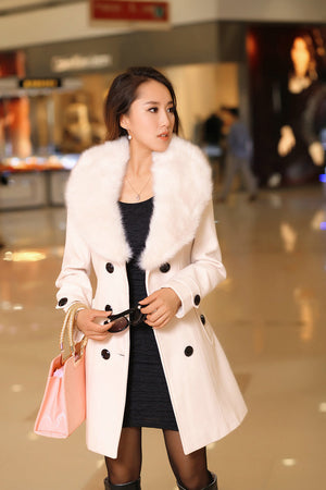 Women double-breasted woolen coat