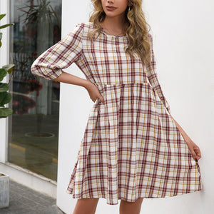 Women Loose Casual Pullover Plaid Dress