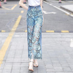 Women Patchwork Denim Draping Pant