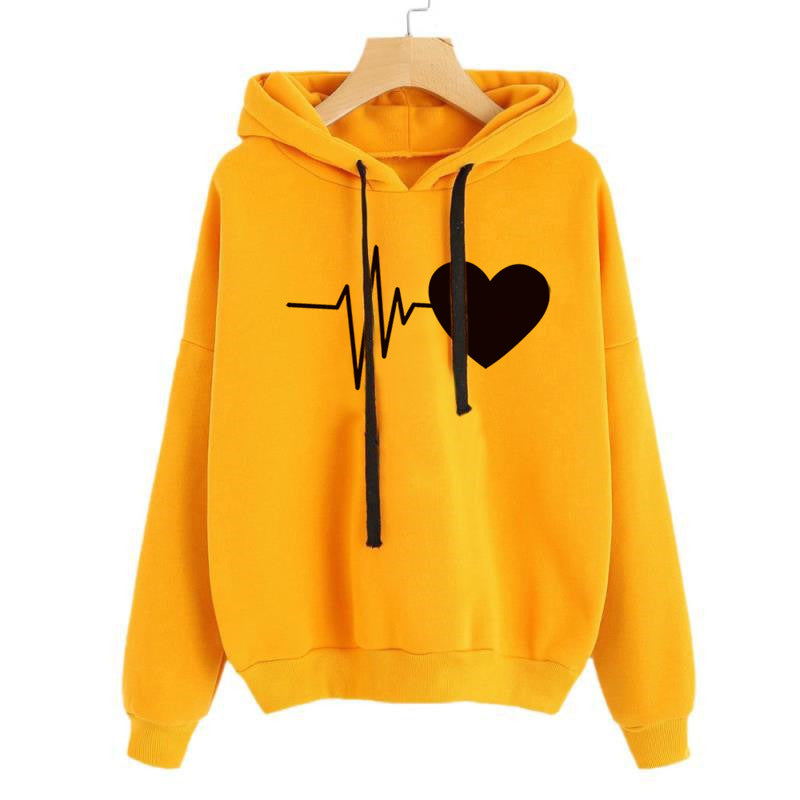 Women Heart Print Streetwear Hoodies