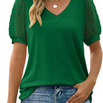 Women's V Neck Dot Puff Sleeve T-shirts