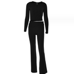 Hoodie Suit Women Leisure Sexy Zip Long Sleeve Sweater And High Waist Long Pants Set