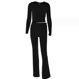 Hoodie Suit Women Leisure Sexy Zip Long Sleeve Sweater And High Waist Long Pants Set