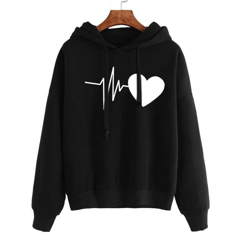 Women Heart Print Streetwear Hoodies