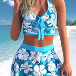 Print Split Skirt Swimwear Set