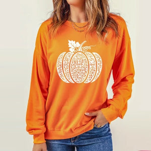 Crew Neck Pumpkin Pattern Sweatshirt