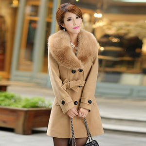 Women double-breasted woolen coat