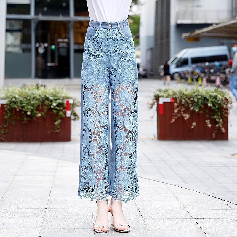 Women Patchwork Denim Draping Pant