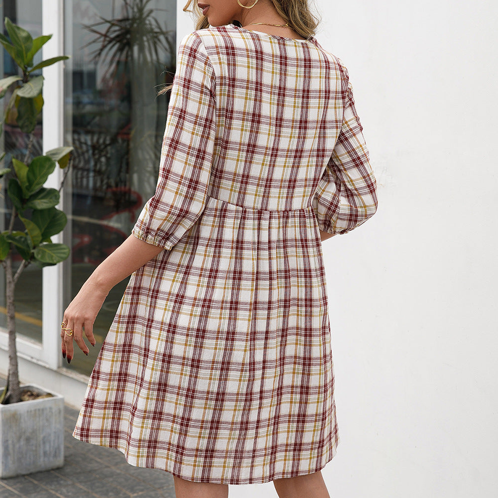 Women Loose Casual Pullover Plaid Dress