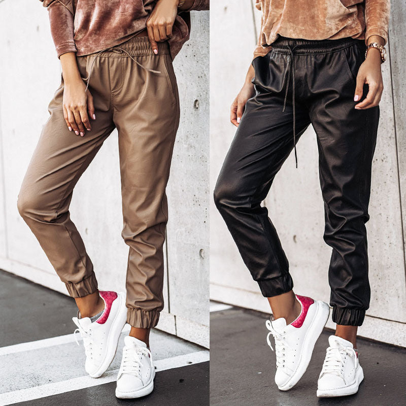 Tethered Waist Slim Leather Legging