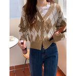 College Style Diamond Contrast Knit Sweater